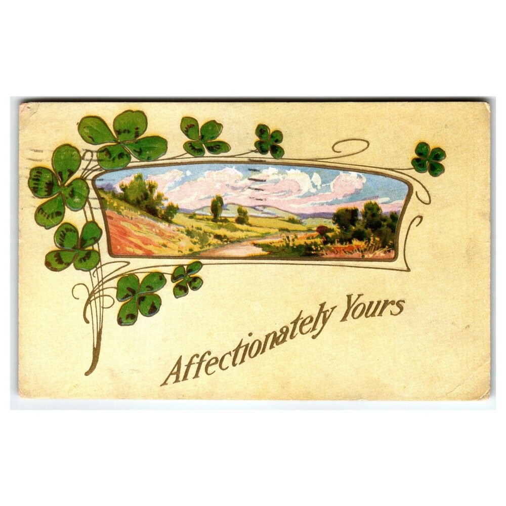 1912 Red Wing MN Postcard "Affectionately Yours" Four Leaf Clover Landscape